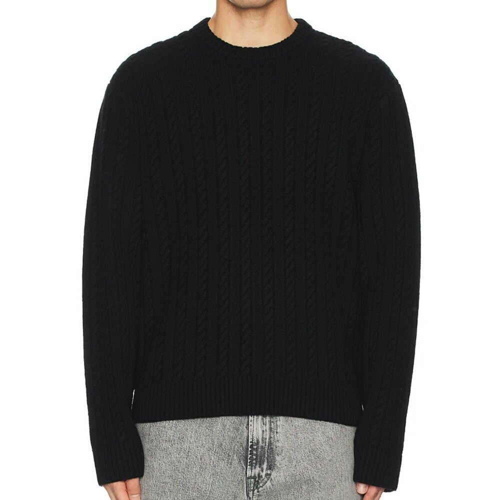 SATURDAYS NYC Nico Black Cable Knit Crewneck Sweater 20283
